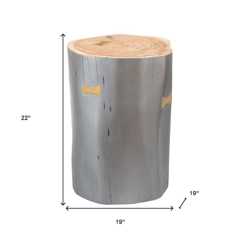 Gray Solid Wood Round Tree Stump End Table - 22-inch