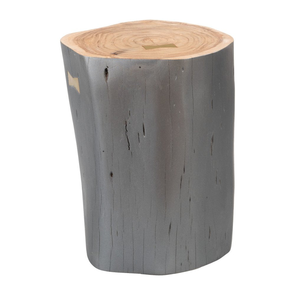 Gray Solid Wood Round Tree Stump End Table - 22-inch