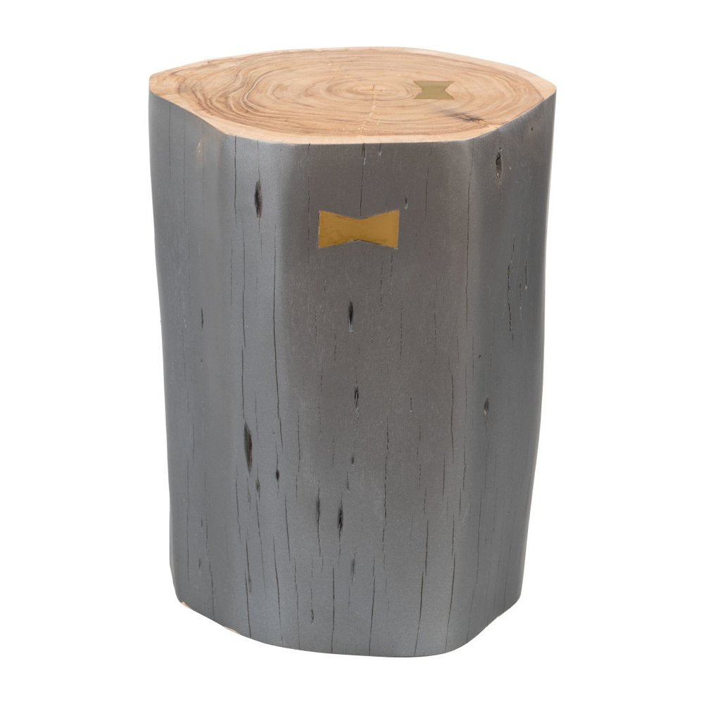 Gray Solid Wood Round Tree Stump End Table - 22-inch