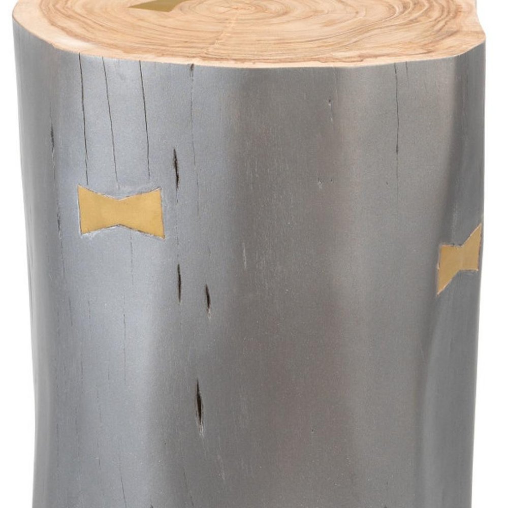 Gray Solid Wood Round Tree Stump End Table - 22-inch