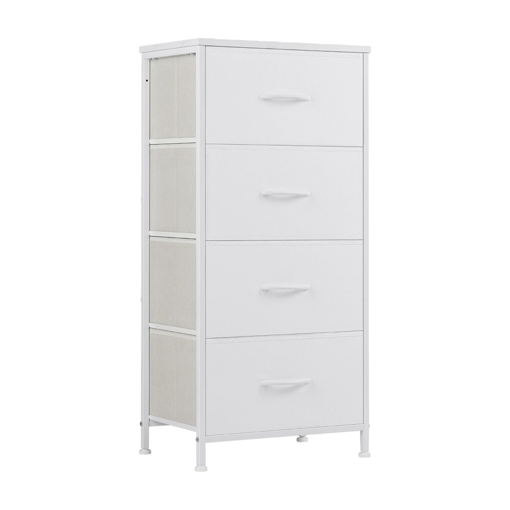 White Fabric Wood and Metal Four Drawer Lingerie Chest - 18-inch