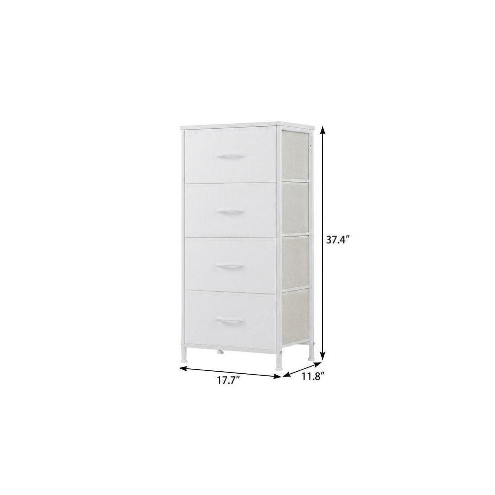 White Fabric Wood and Metal Four Drawer Lingerie Chest - 18-inch