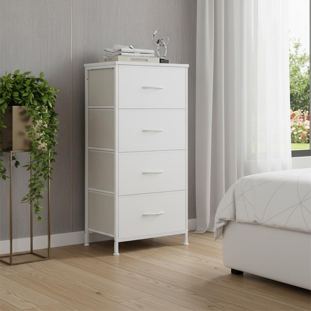 White Fabric Wood and Metal Four Drawer Lingerie Chest - 18-inch