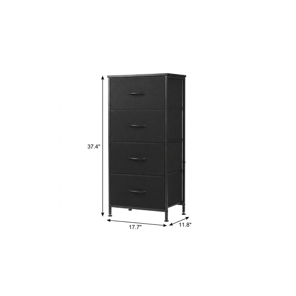 Black Fabric Wood and Metal Four Drawer Lingerie Chest - 18-inch