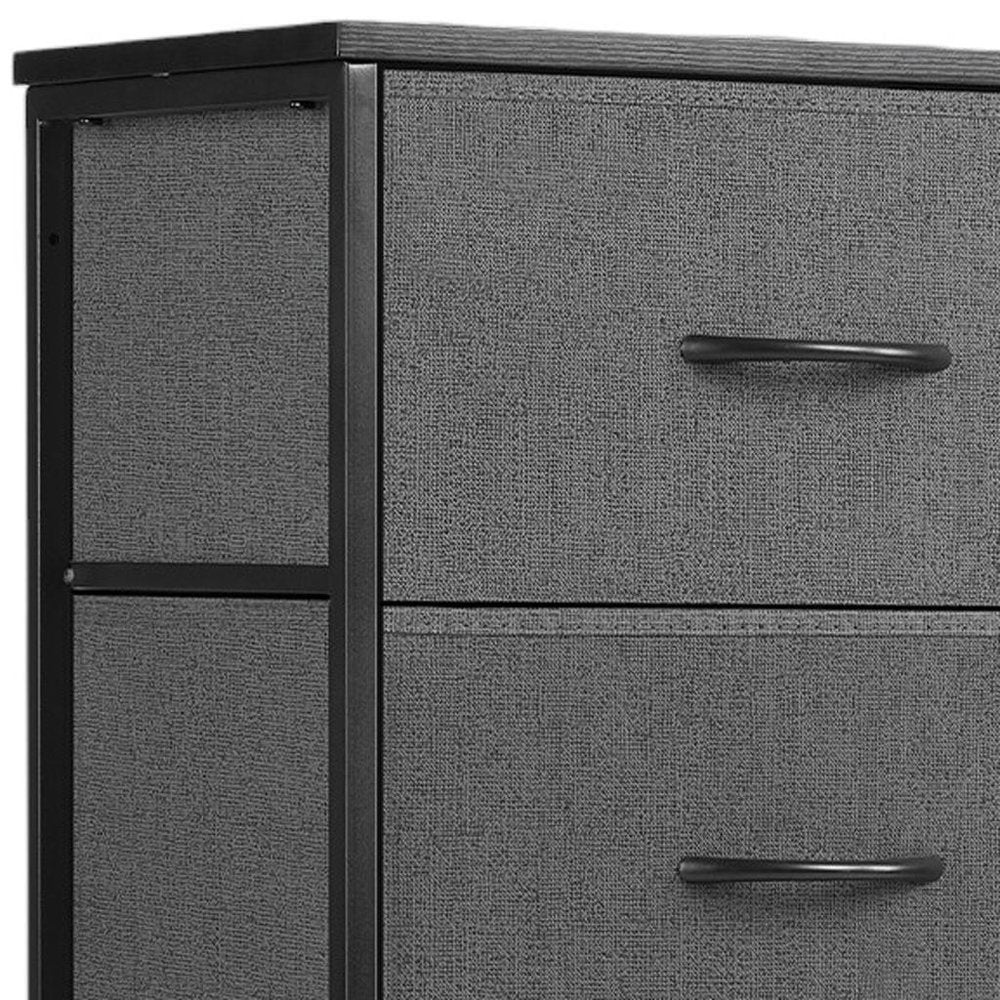 Black and Gray Fabric Wood and Metal Four Drawer Dresser - 18-inch