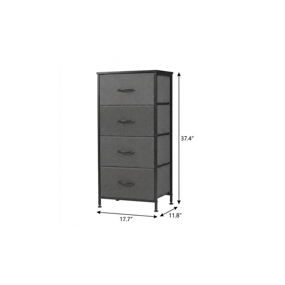 Black and Gray Fabric Wood and Metal Four Drawer Dresser - 18-inch