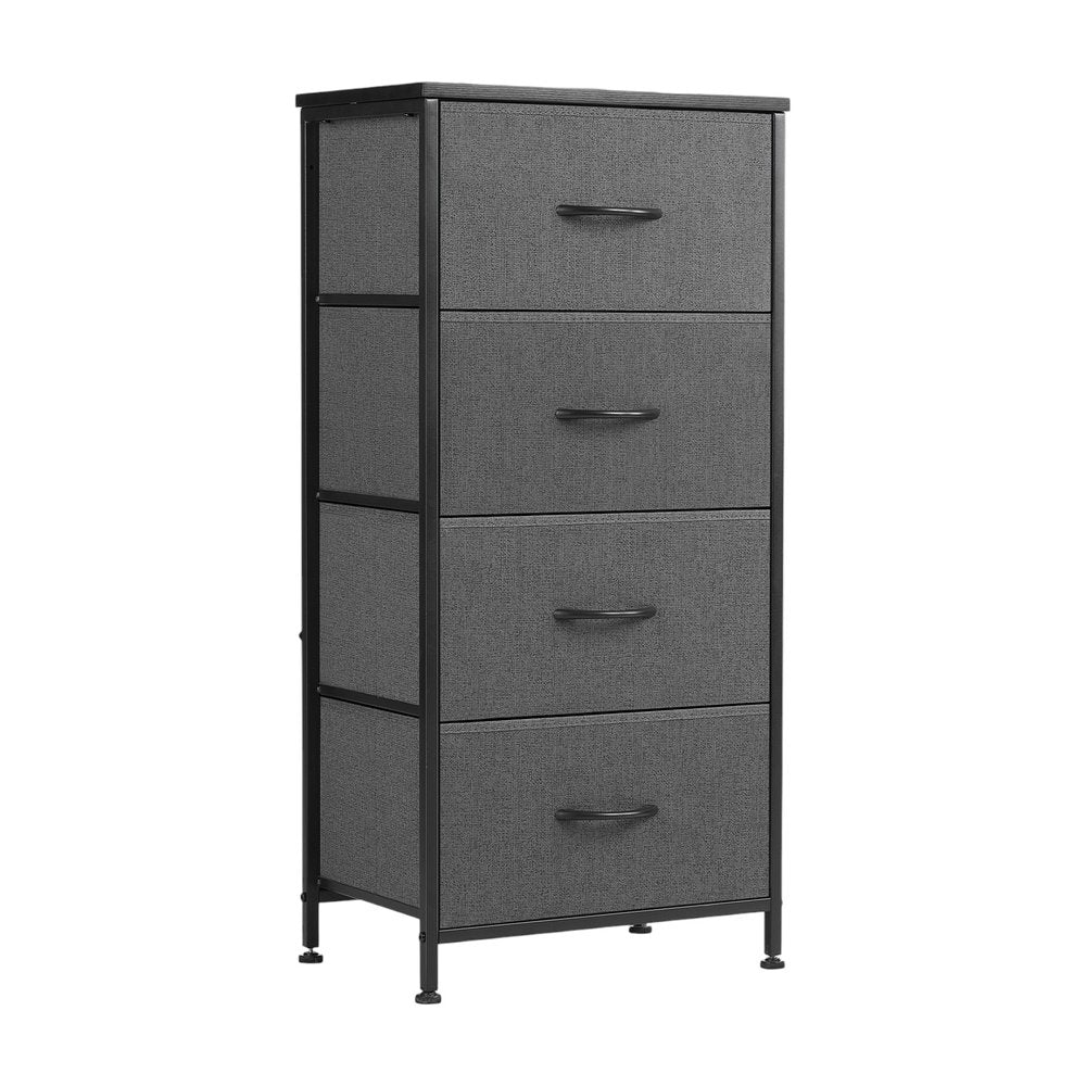 Black and Gray Fabric Wood and Metal Four Drawer Dresser - 18-inch