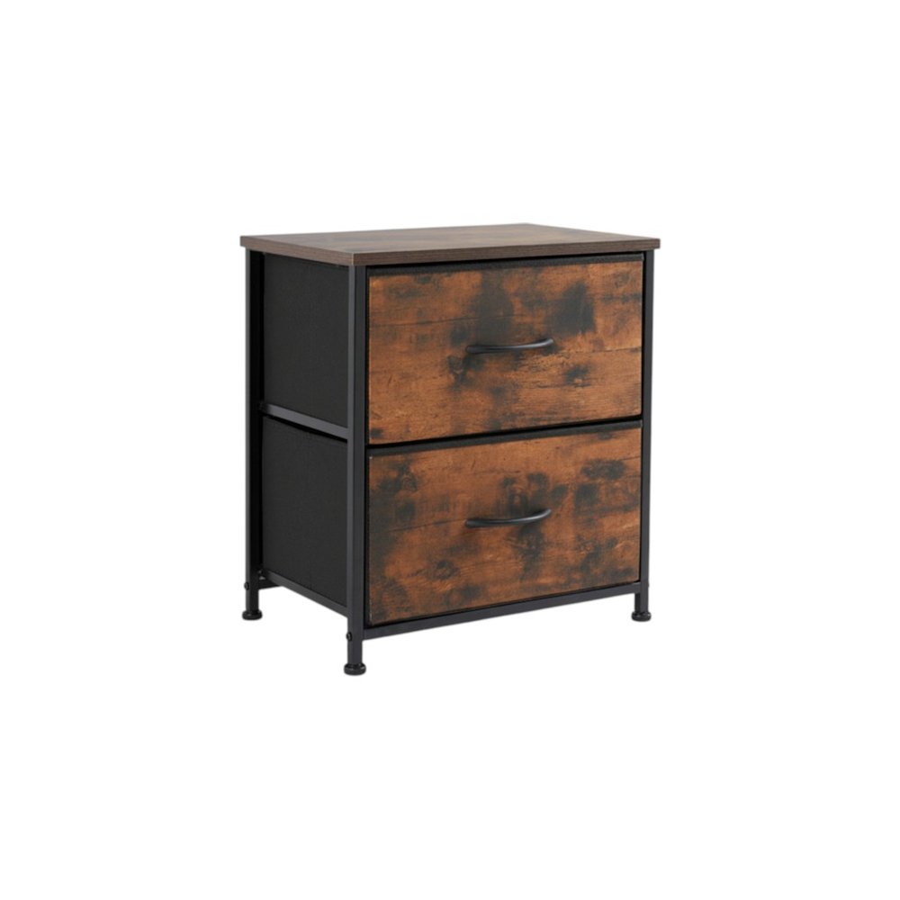 Set of Two 20 Brown Iron and Wood Two Drawer Nightstand