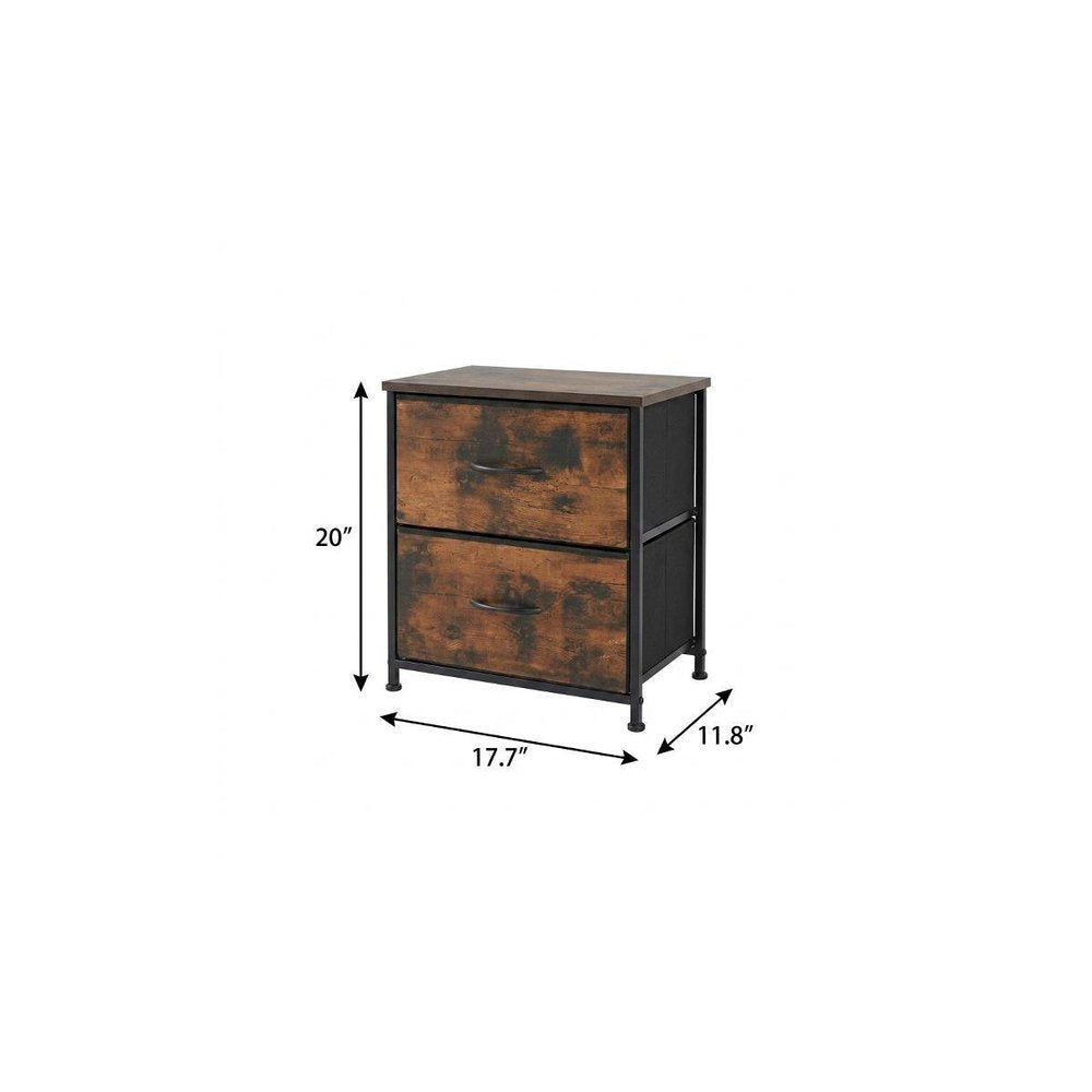 Set of Two 20 Brown Iron and Wood Two Drawer Nightstand