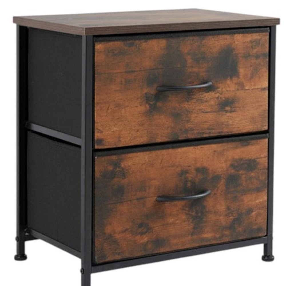Set of Two 20 Brown Iron and Wood Two Drawer Nightstand