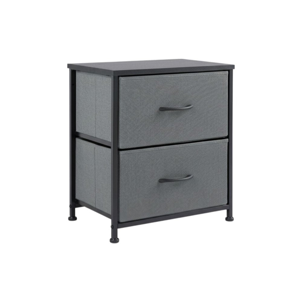 Black Iron and Wood Woven Texture Two Drawer Nightstand - 20-inch