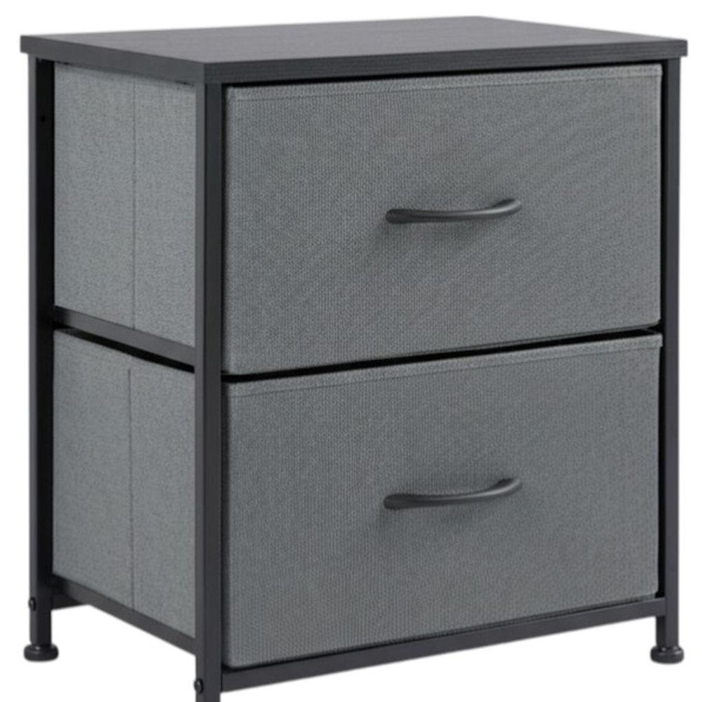 Black Iron and Wood Woven Texture Two Drawer Nightstand - 20-inch