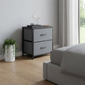 Black Iron and Wood Woven Texture Two Drawer Nightstand - 20-inch
