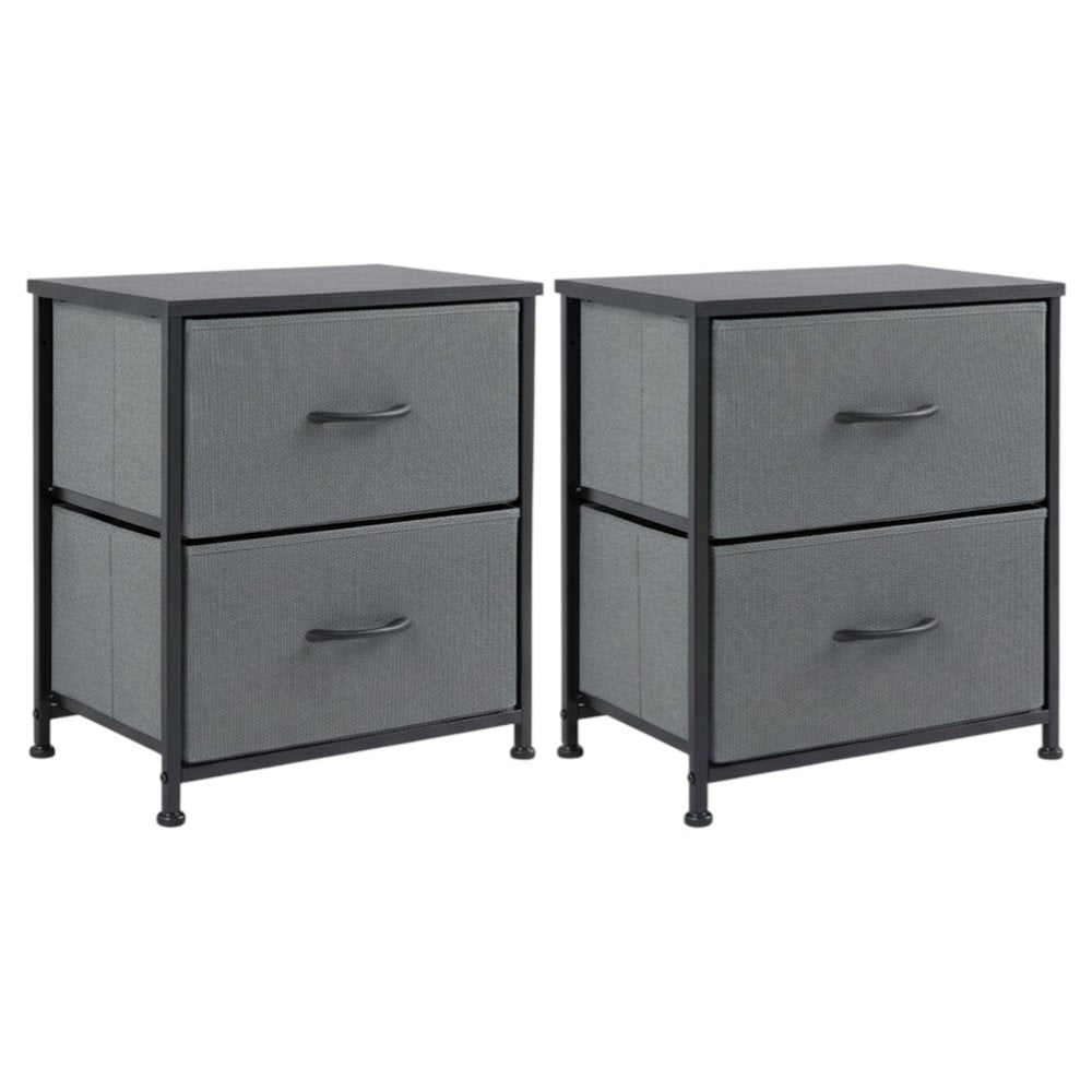 Set of Two 20 Gray Iron and Wood Woven Texture Two Drawer Nightstand