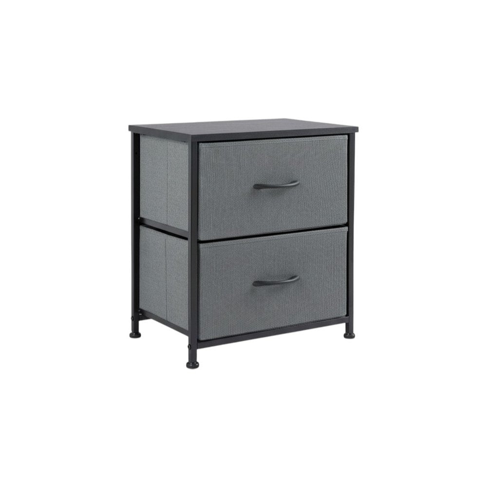 Set of Two 20 Gray Iron and Wood Woven Texture Two Drawer Nightstand