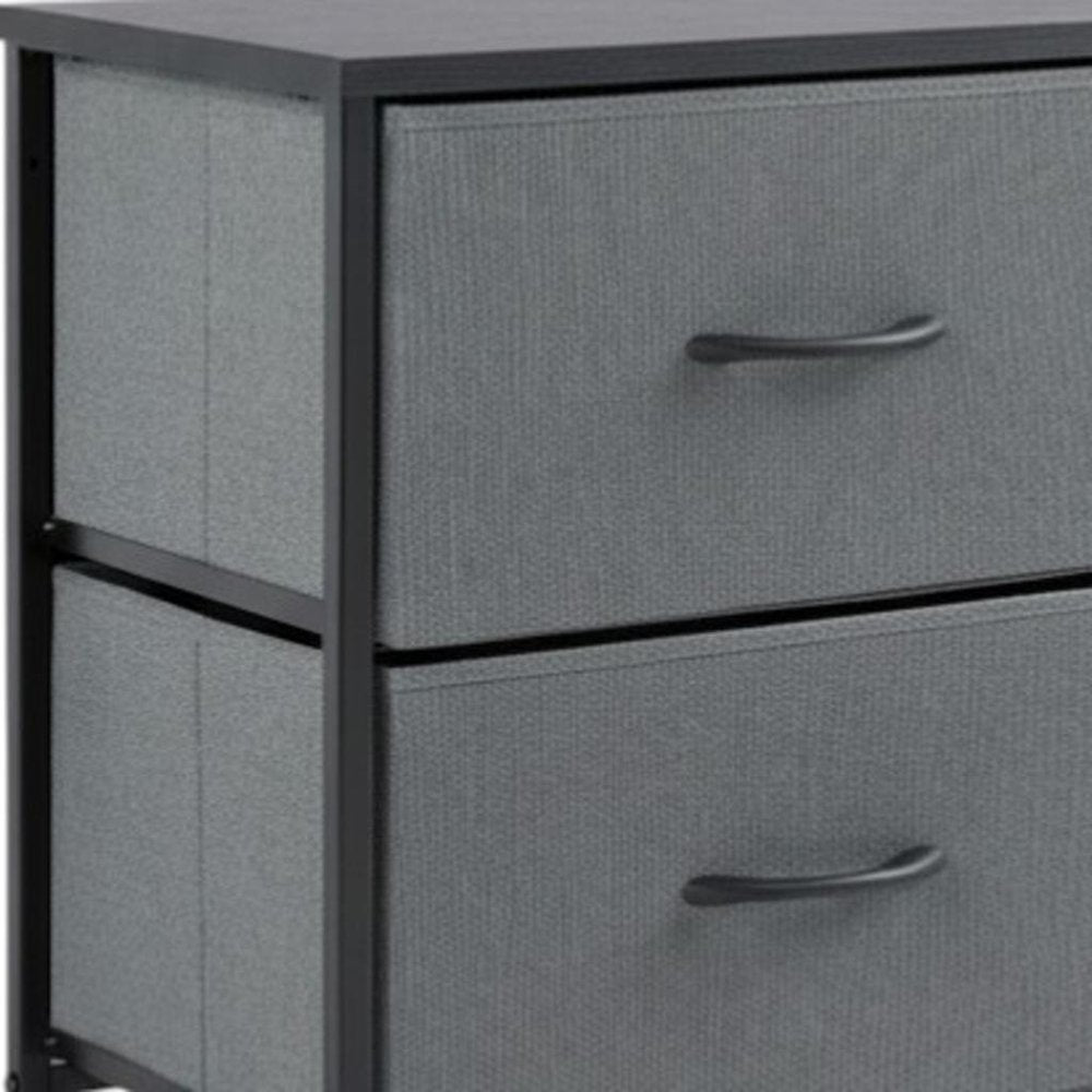 Set of Two 20 Gray Iron and Wood Woven Texture Two Drawer Nightstand