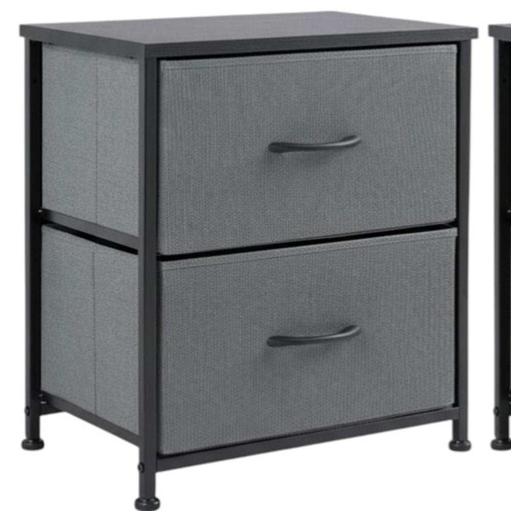 Set of Two 20 Gray Iron and Wood Woven Texture Two Drawer Nightstand
