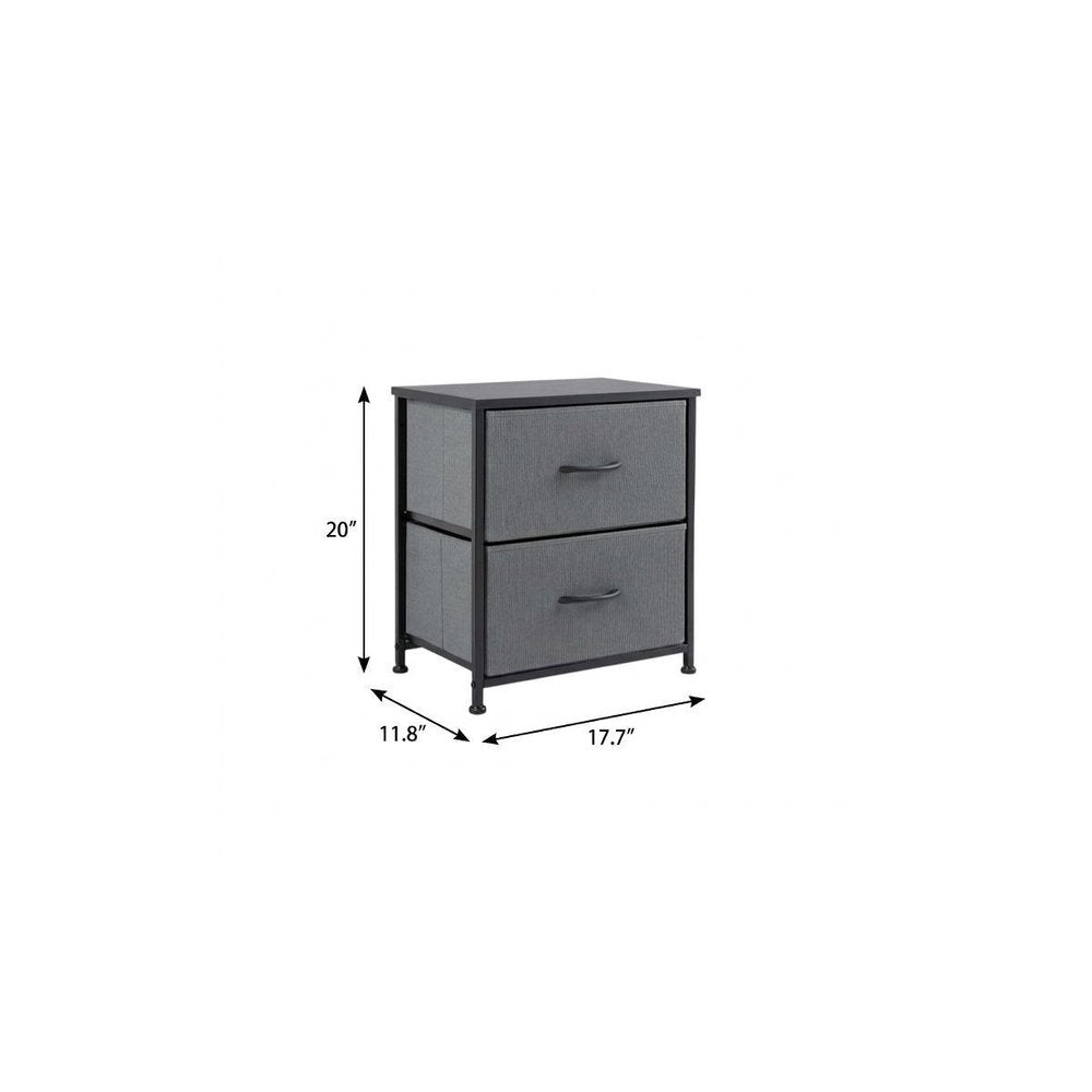 Set of Two 20 Gray Iron and Wood Woven Texture Two Drawer Nightstand