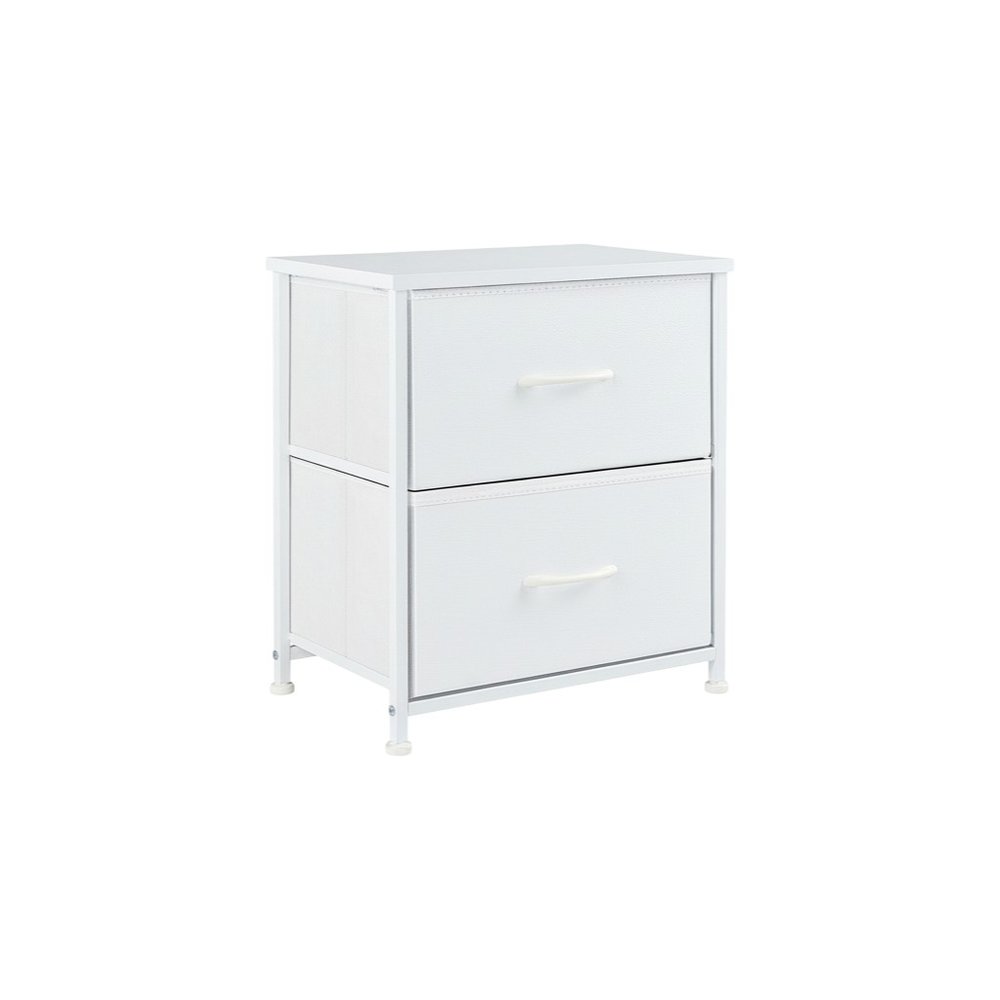 Set of Two 20 White Iron and Wood Two Drawer Nightstand