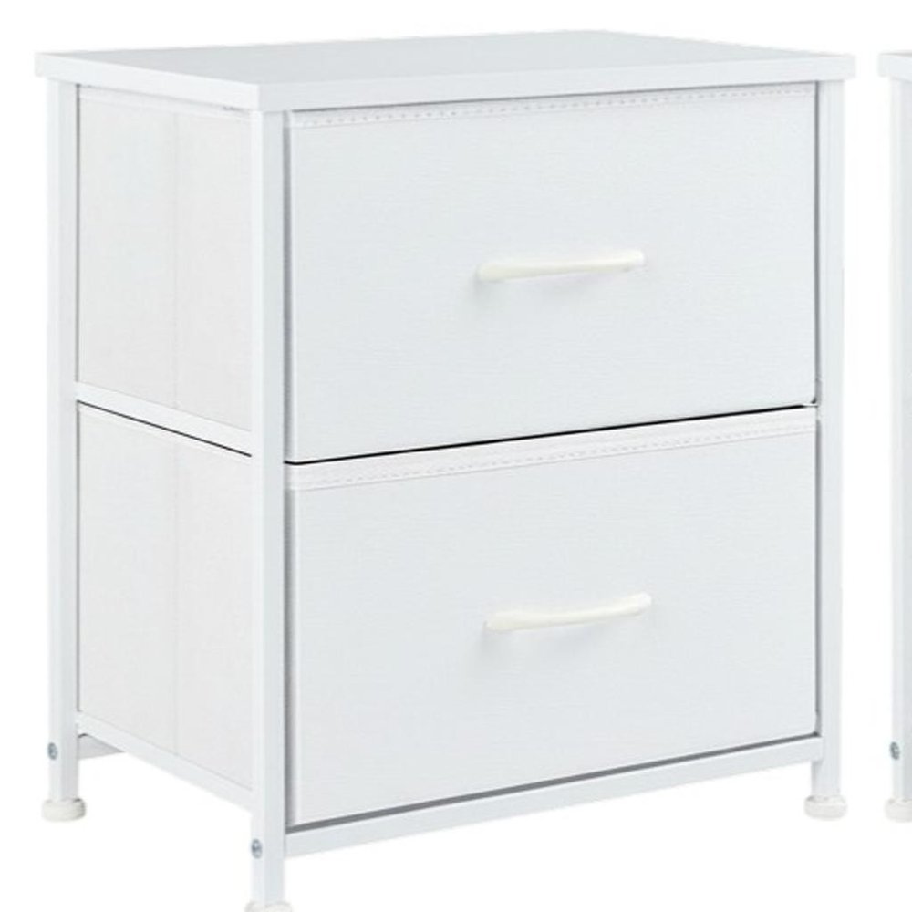 Set of Two 20 White Iron and Wood Two Drawer Nightstand
