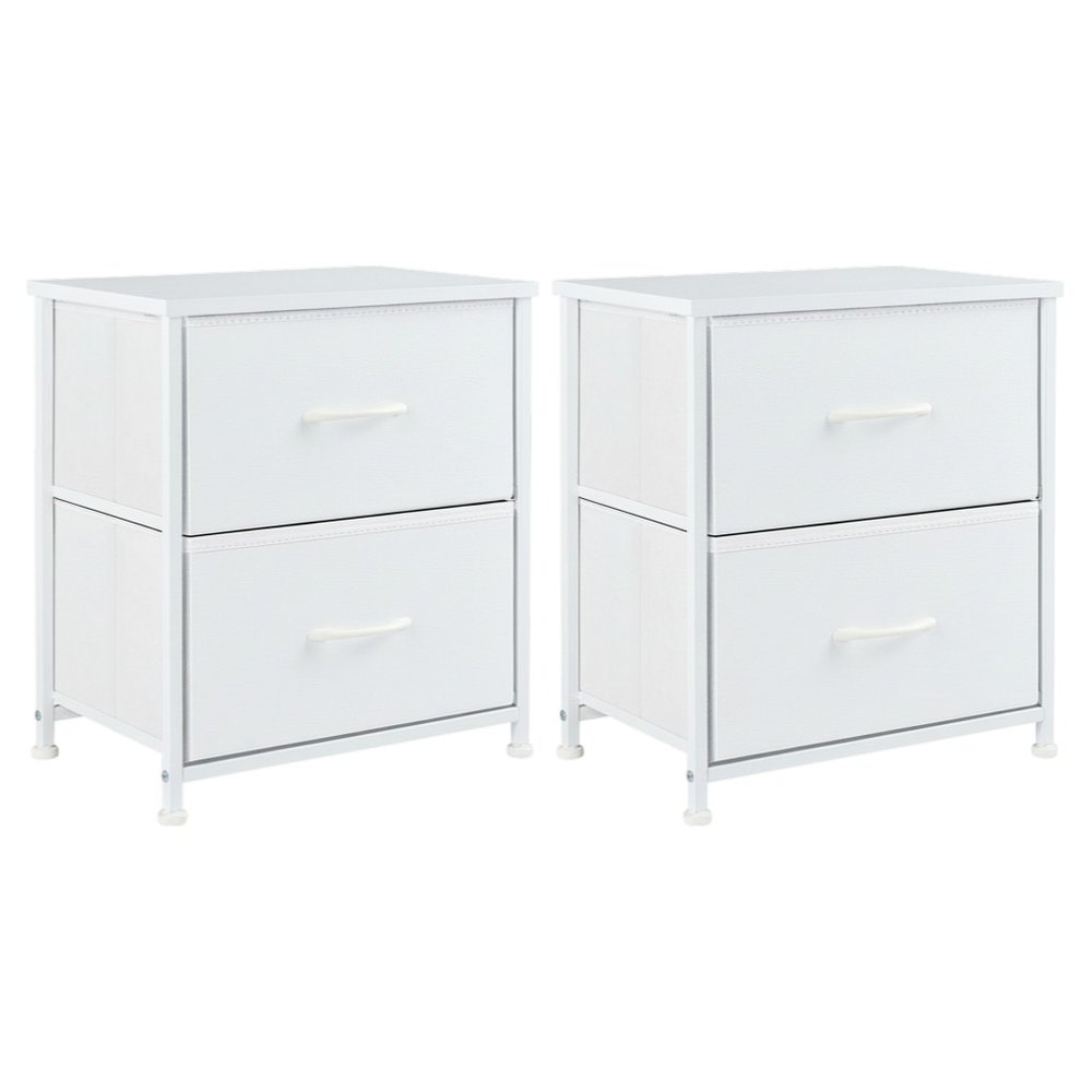 Set of Two 20 White Iron and Wood Two Drawer Nightstand