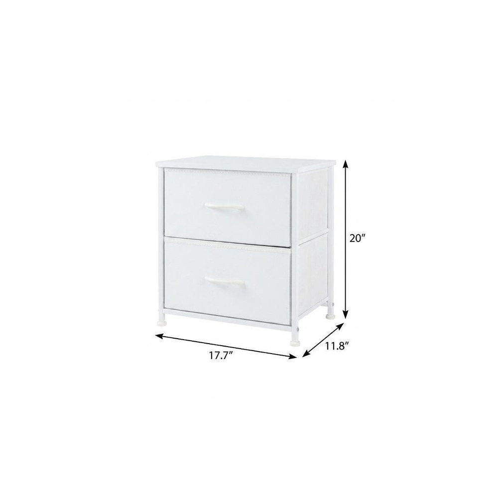 White Iron and Wood Woven Texture Two Drawer Nightstand - 20-inch
