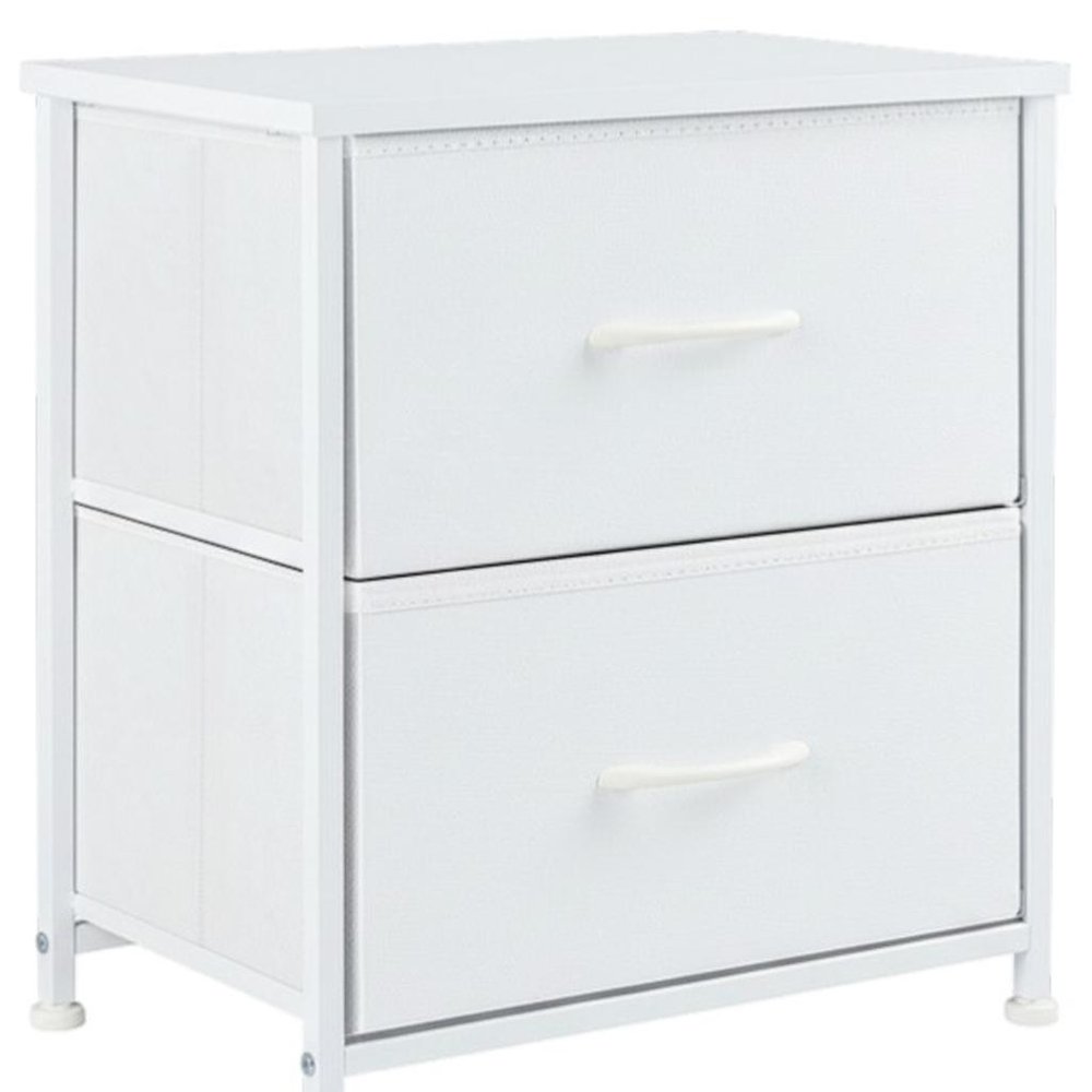White Iron and Wood Woven Texture Two Drawer Nightstand - 20-inch