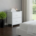 White Iron and Wood Woven Texture Two Drawer Nightstand - 20-inch