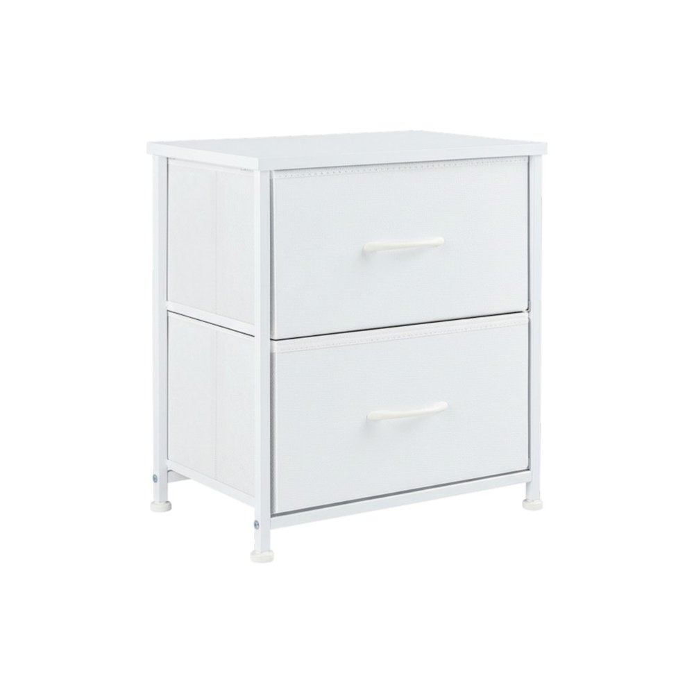 White Iron and Wood Woven Texture Two Drawer Nightstand - 20-inch