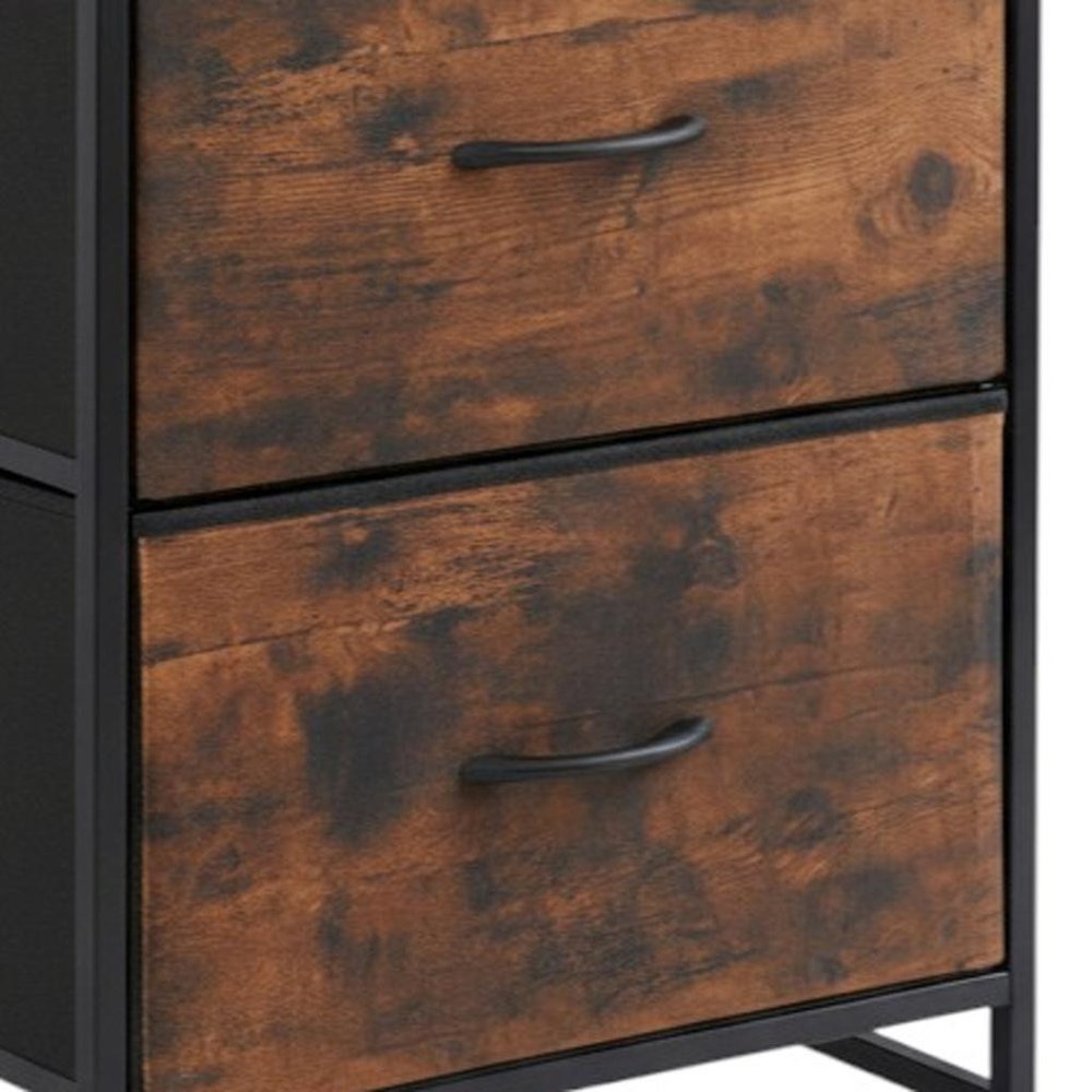 Black Iron and Wood Distressed Two Drawer Nightstand - 25-inch