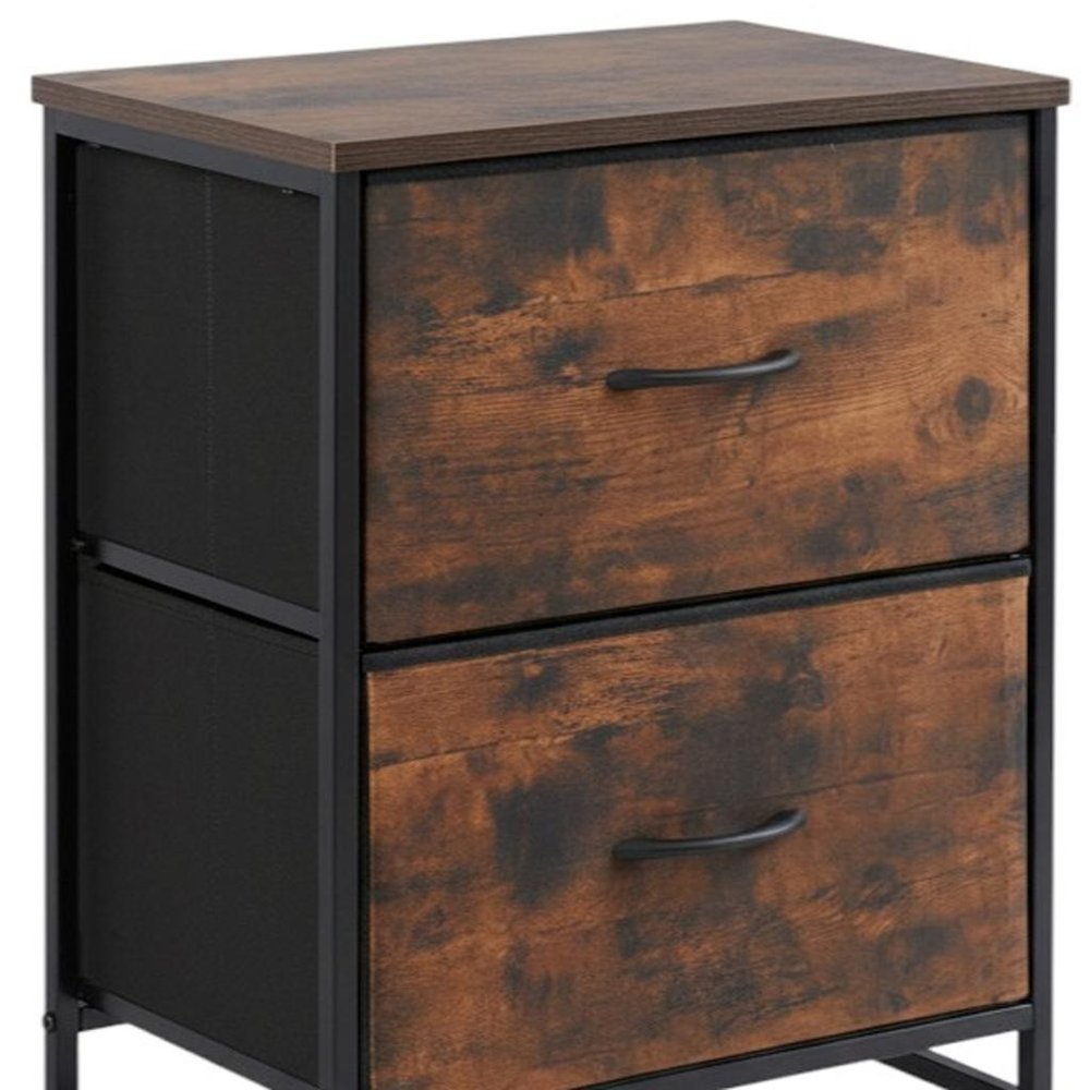 Black Iron and Wood Distressed Two Drawer Nightstand - 25-inch