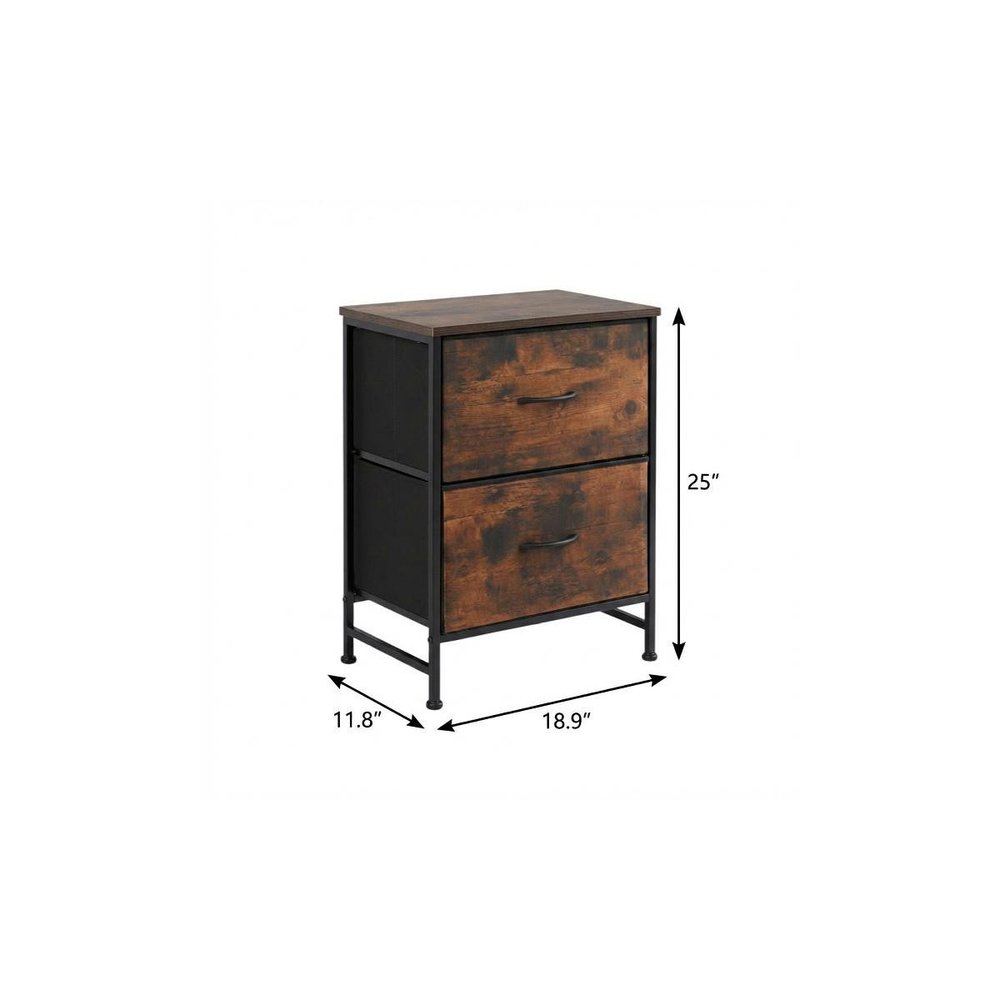 Black Iron and Wood Distressed Two Drawer Nightstand - 25-inch