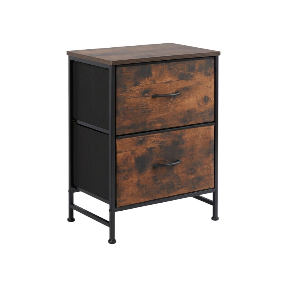 Black Iron and Wood Distressed Two Drawer Nightstand - 25-inch