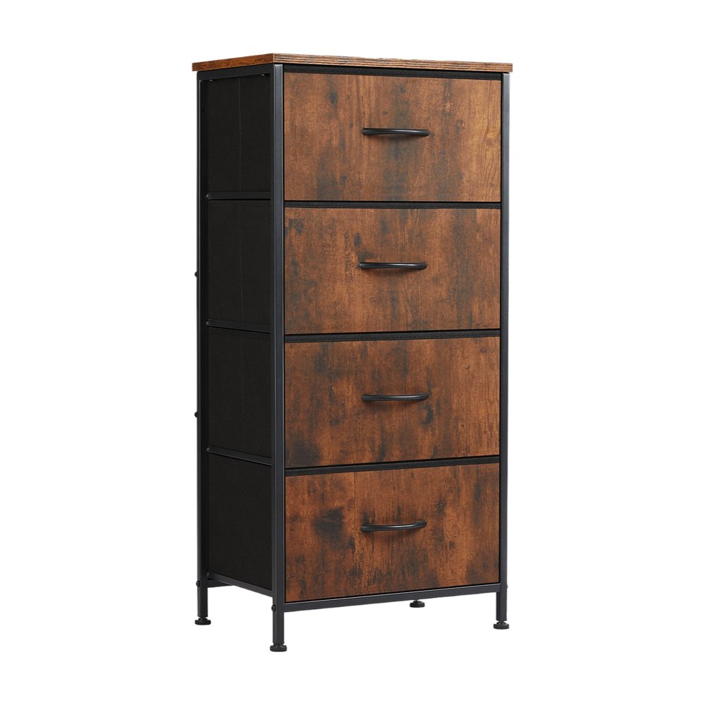 Black and Brown Fabric Wood and Metal Four Drawer Dresser - 18-inch