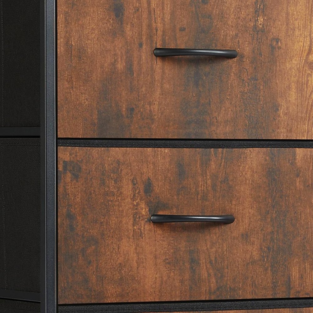Black and Brown Fabric Wood and Metal Four Drawer Dresser - 18-inch