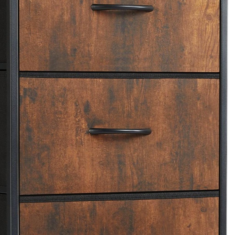 Black and Brown Fabric Wood and Metal Four Drawer Dresser - 18-inch