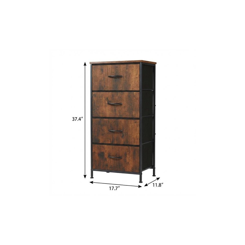Black and Brown Fabric Wood and Metal Four Drawer Dresser - 18-inch