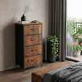 Black and Brown Fabric Wood and Metal Four Drawer Dresser - 18-inch