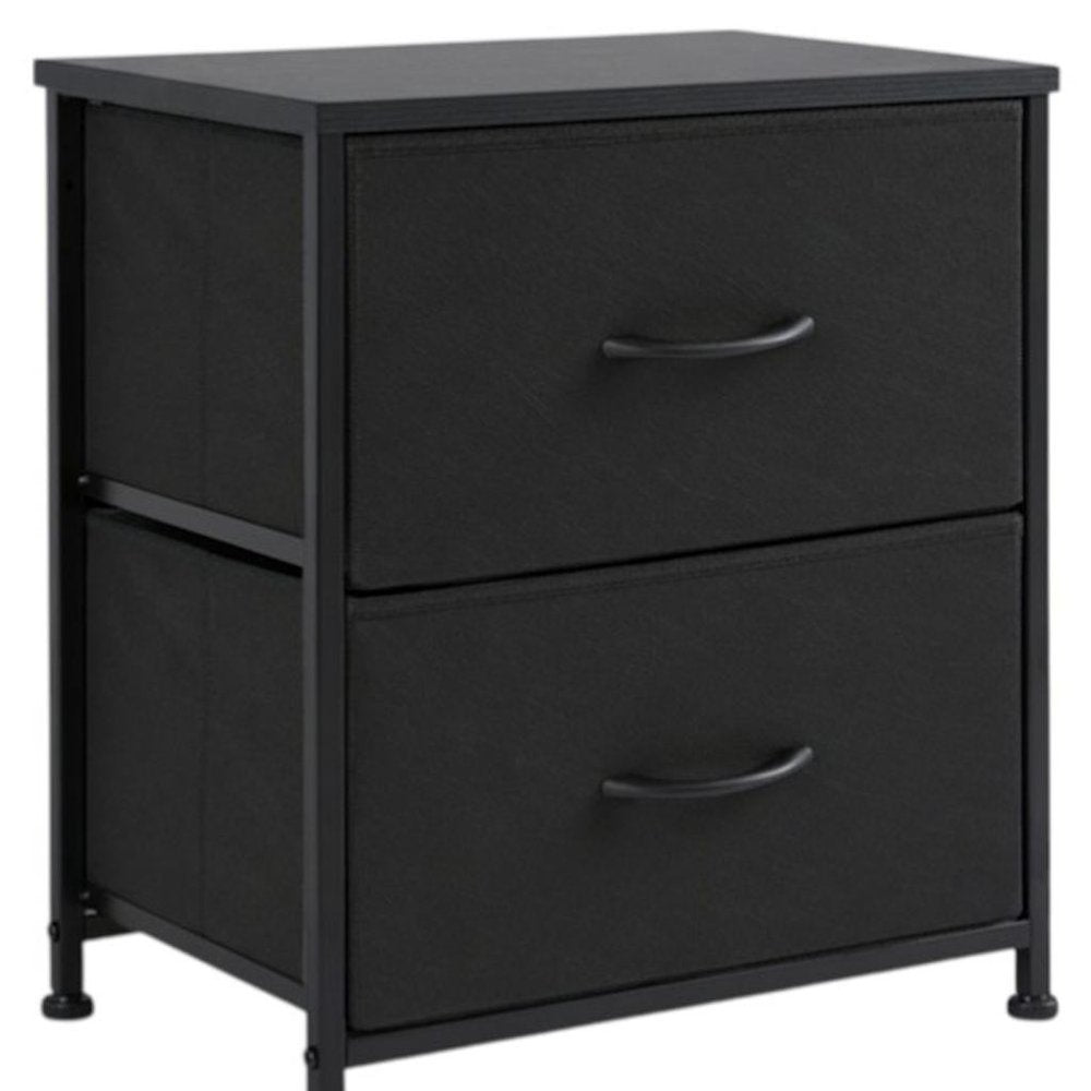 Black Iron and Wood Two Drawer Nightstand - 20-inch