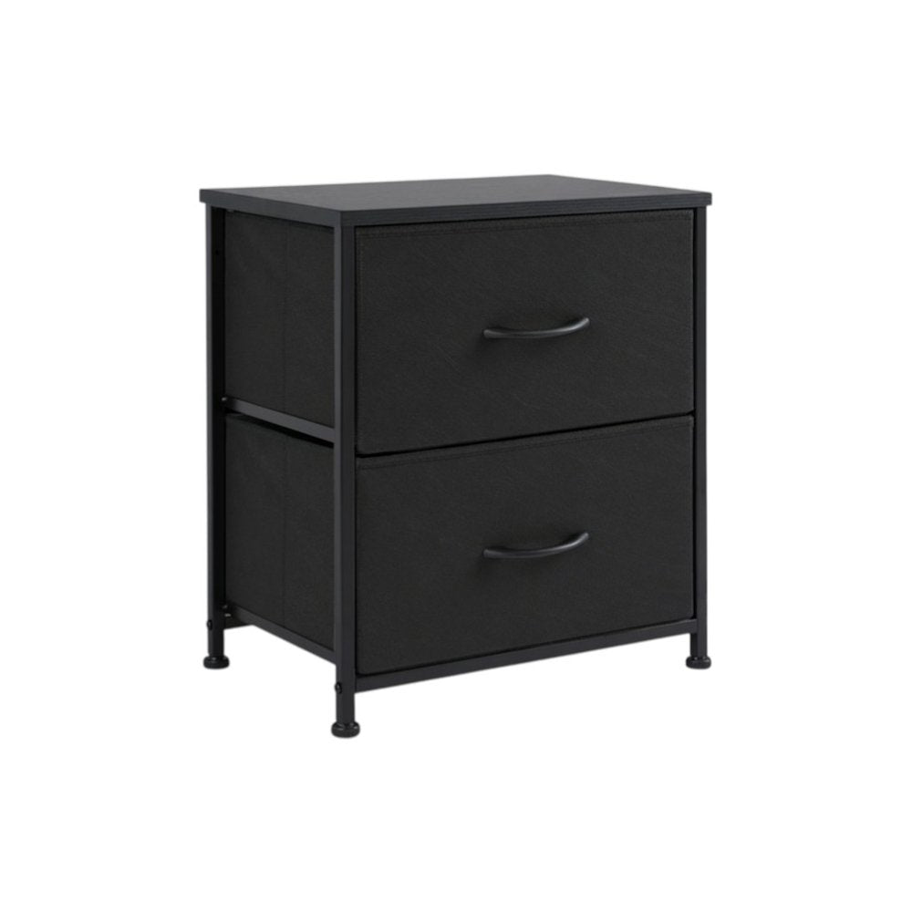 Black Iron and Wood Two Drawer Nightstand - 20-inch