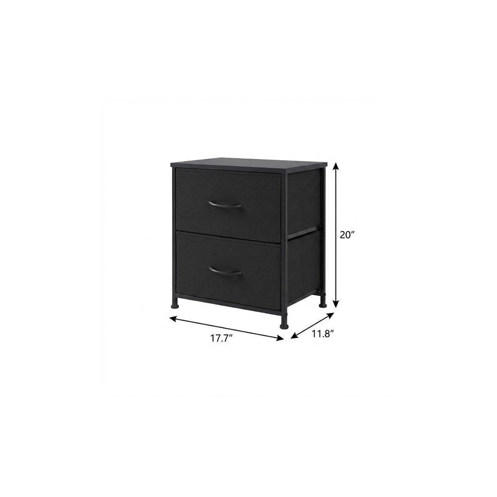 Black Iron and Wood Two Drawer Nightstand - 20-inch