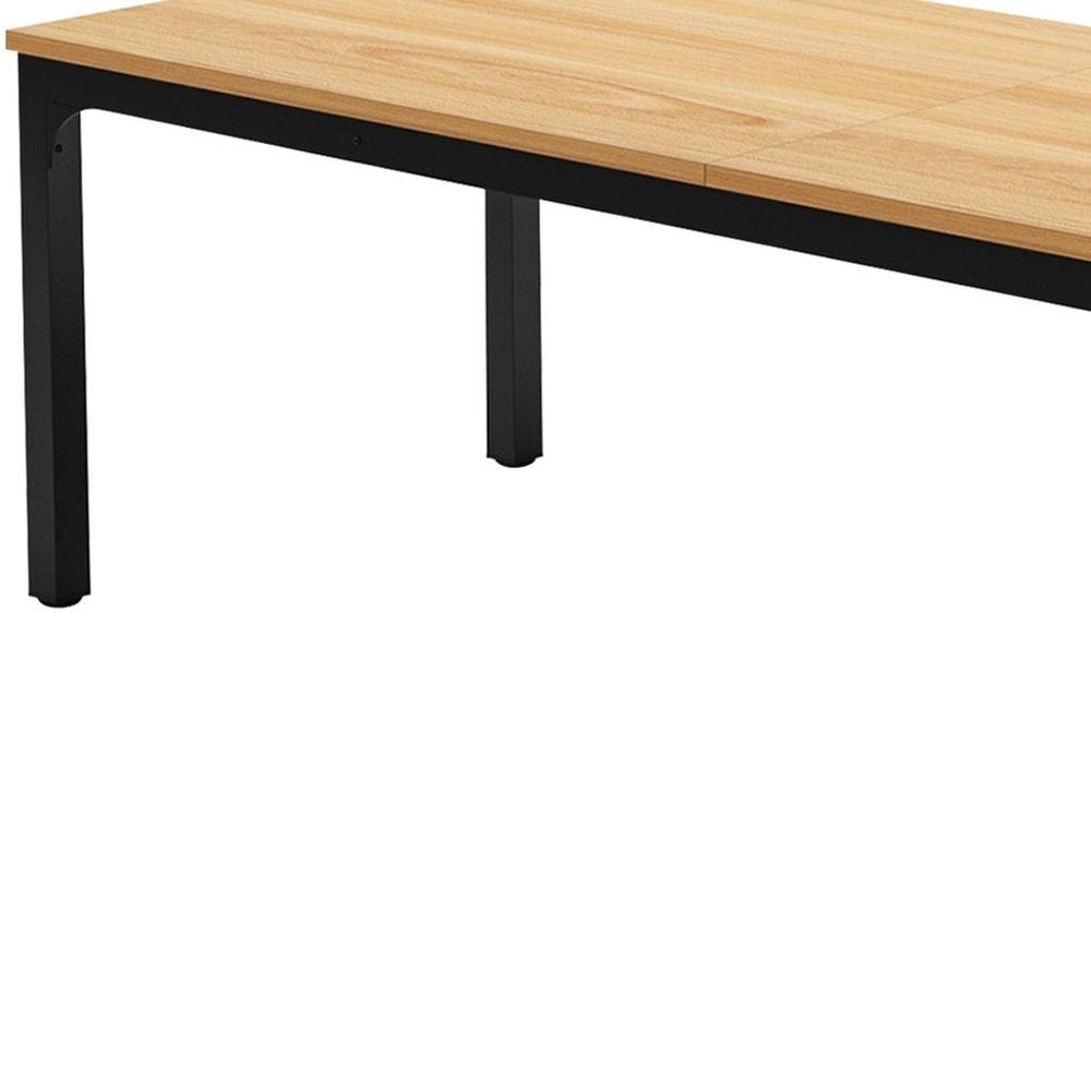 Natural and Black Wood and Iron Dining Table - 46-inch