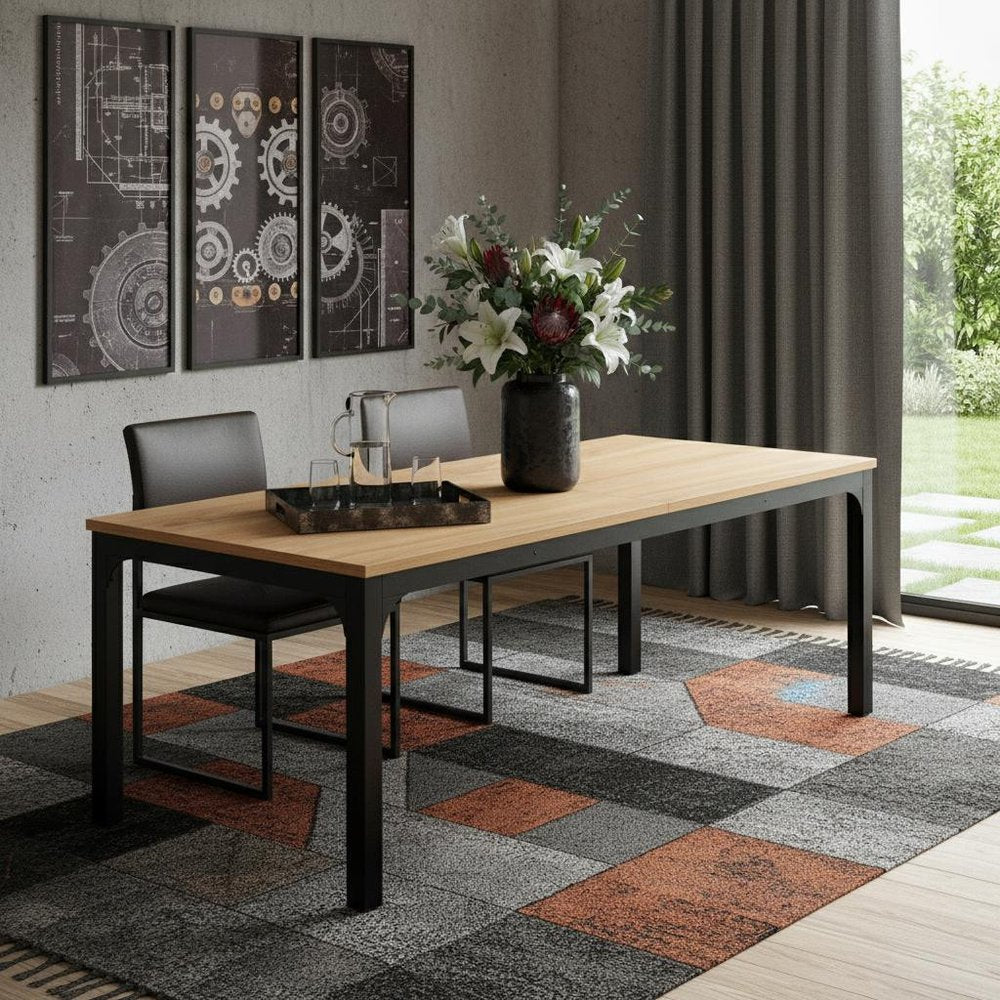Natural and Black Wood and Iron Dining Table - 46-inch