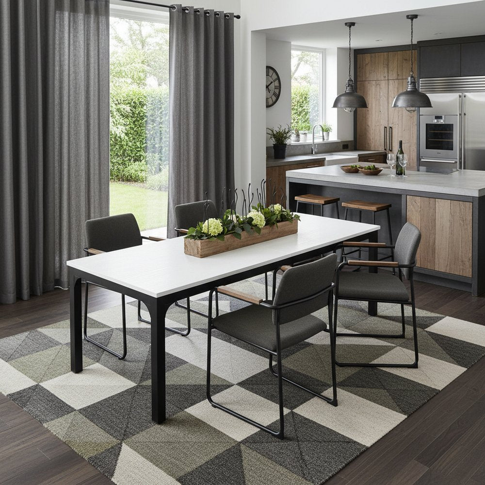 White and Black Wood and Iron Dining Table - 46-inch