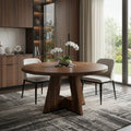 Brown Solid Wood Pedestal Base Round Top Dining Table - 47-inch