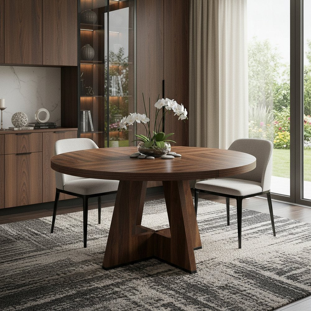 Brown Solid Wood Pedestal Base Round Top Dining Table - 47-inch