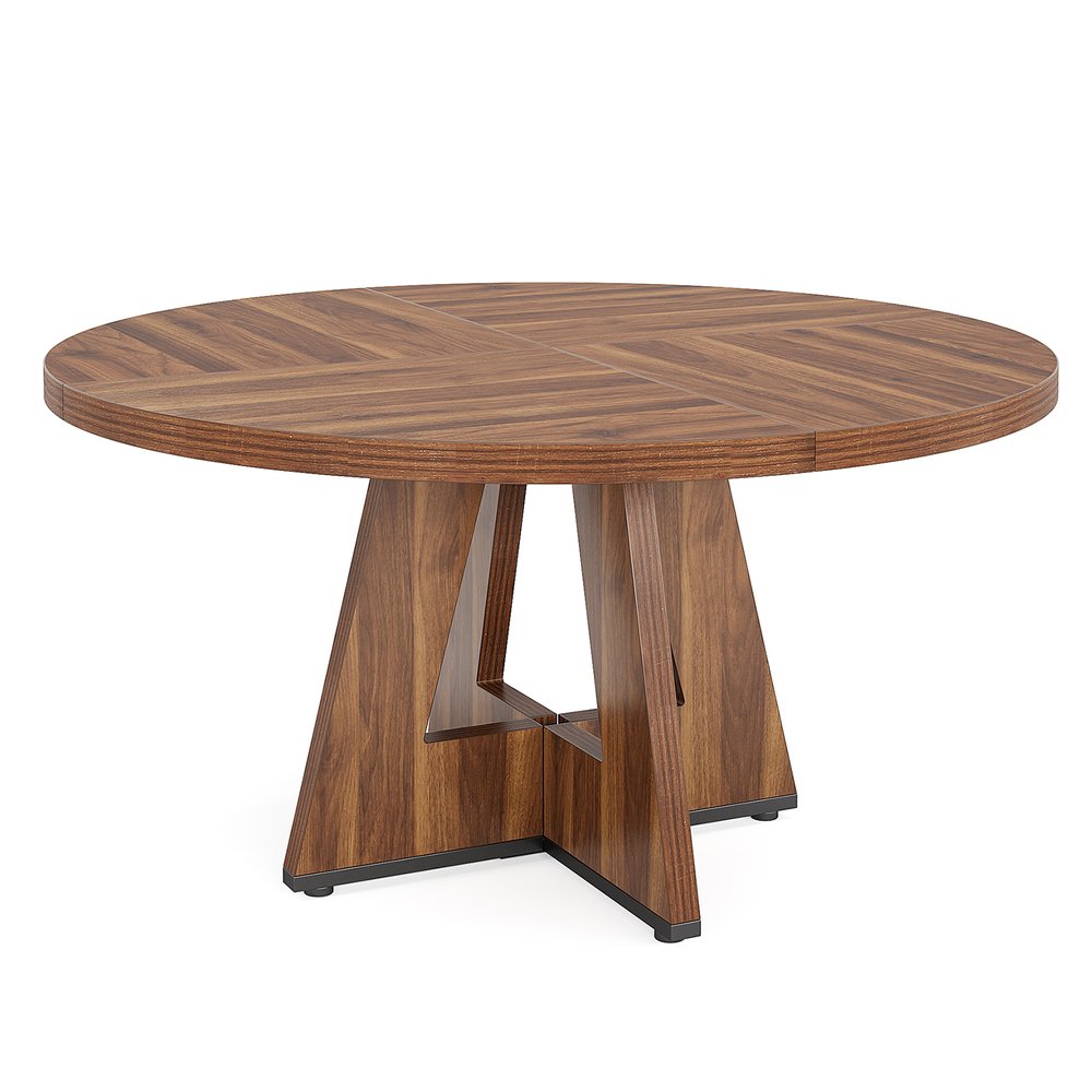 Brown Solid Wood Pedestal Base Round Top Dining Table - 47-inch