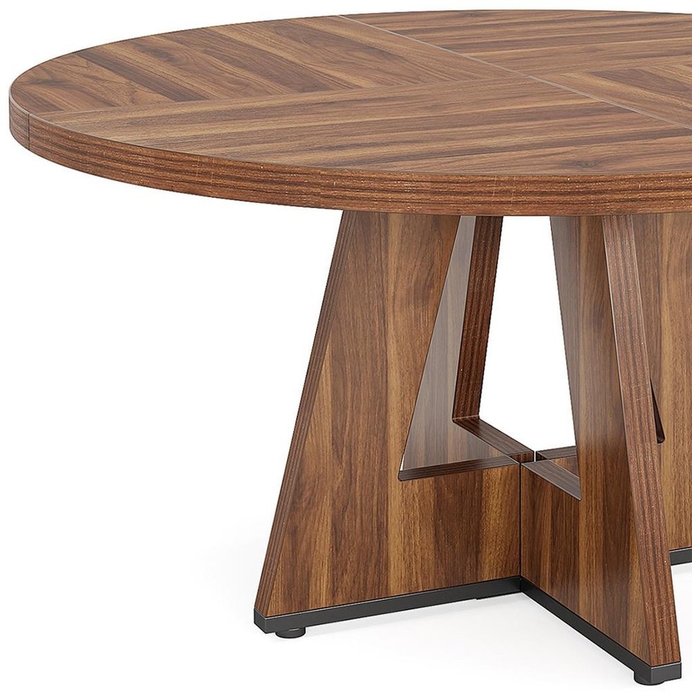 Brown Solid Wood Pedestal Base Round Top Dining Table - 47-inch