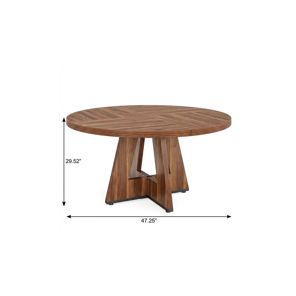 Brown Solid Wood Pedestal Base Round Top Dining Table - 47-inch