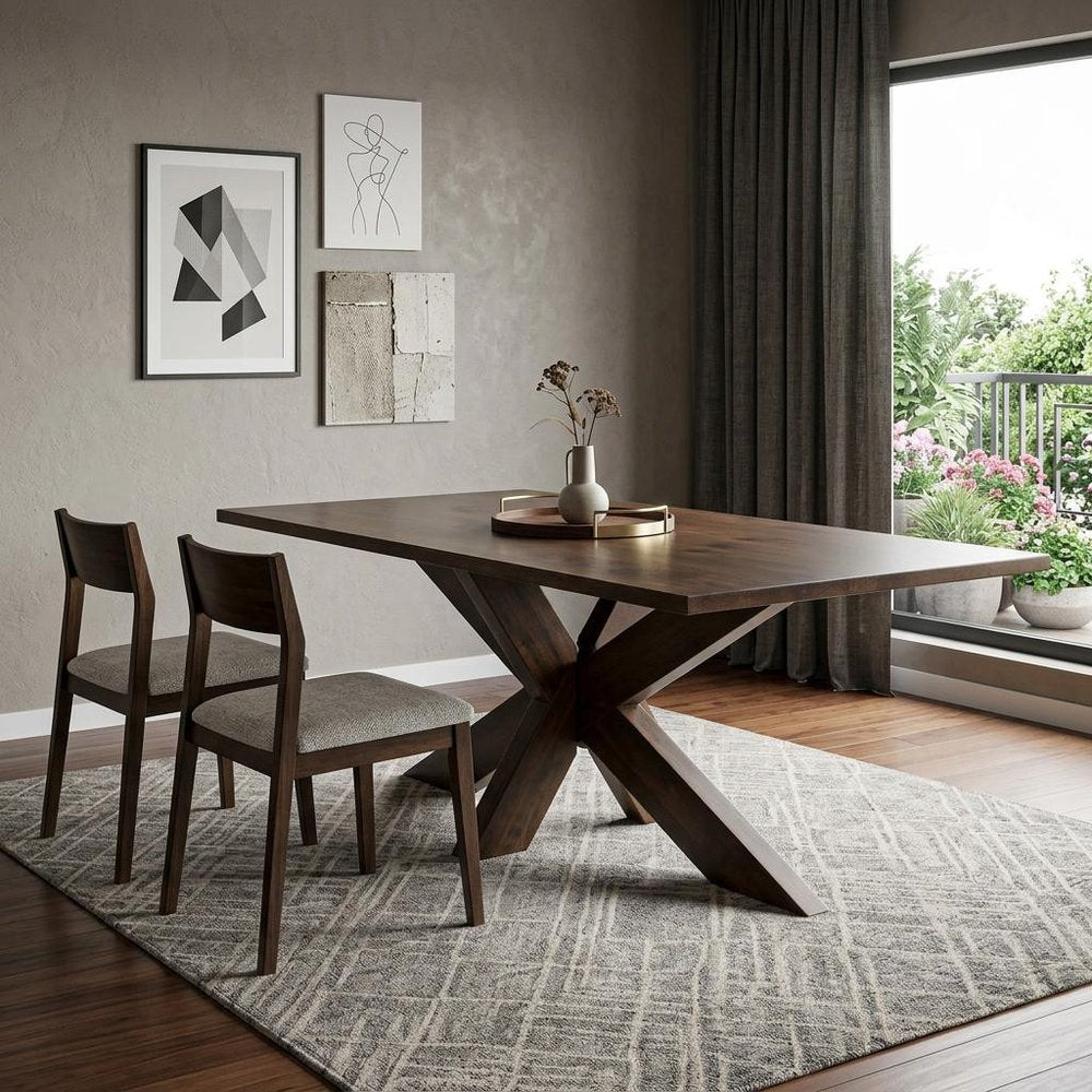 Brown Solid Wood Cross Leg Base Dining Table - 78-inch